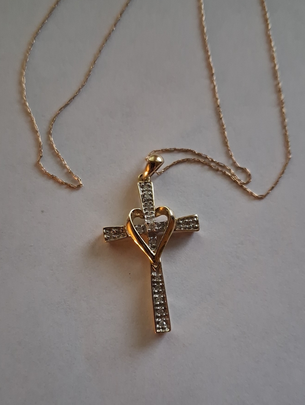 10 Kt. Gold Cross Pendant Necklace with Heart Accent 20 Inch Chain